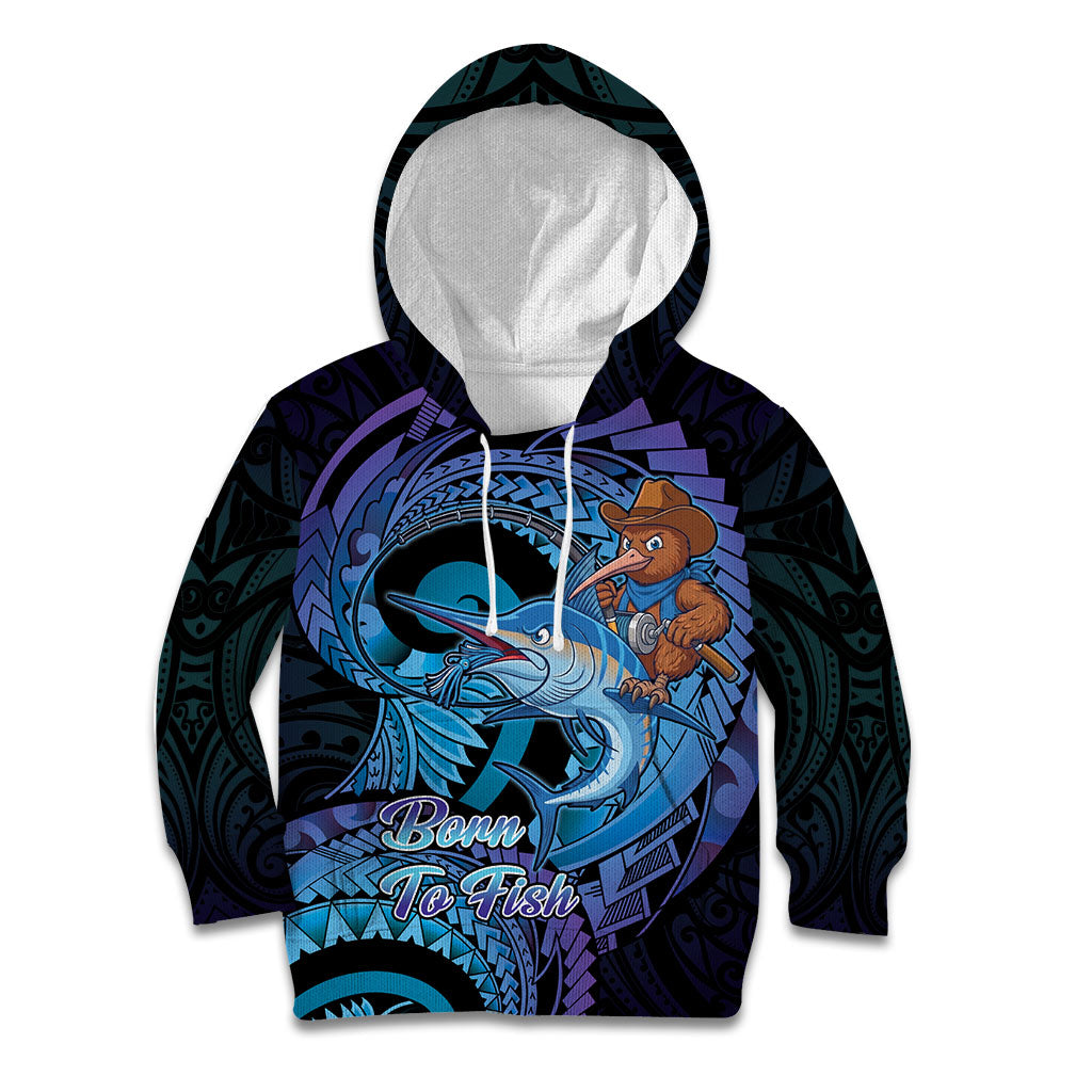 Personalised Blue Marlin Fishing New Zealand Kid Hoodie NZ Kiwi Cowboy Born To Fish