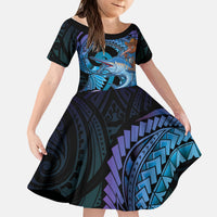 Personalised Blue Marlin Fishing New Zealand Kid Short Sleeve Dress NZ Kiwi Cowboy Born To Fish LT14 KID Purple - Polynesian Pride