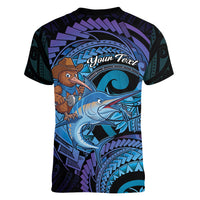 Personalised Blue Marlin Fishing New Zealand Women V-Neck T-Shirt NZ Kiwi Cowboy Born To Fish