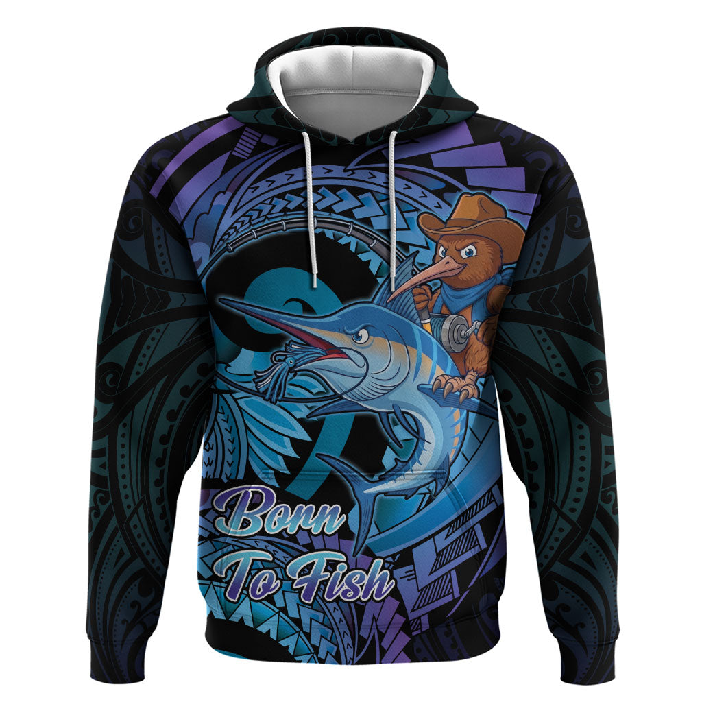 Personalised Blue Marlin Fishing New Zealand Zip Hoodie NZ Kiwi Cowboy Born To Fish LT14 Pullover Hoodie Purple - Polynesian Pride