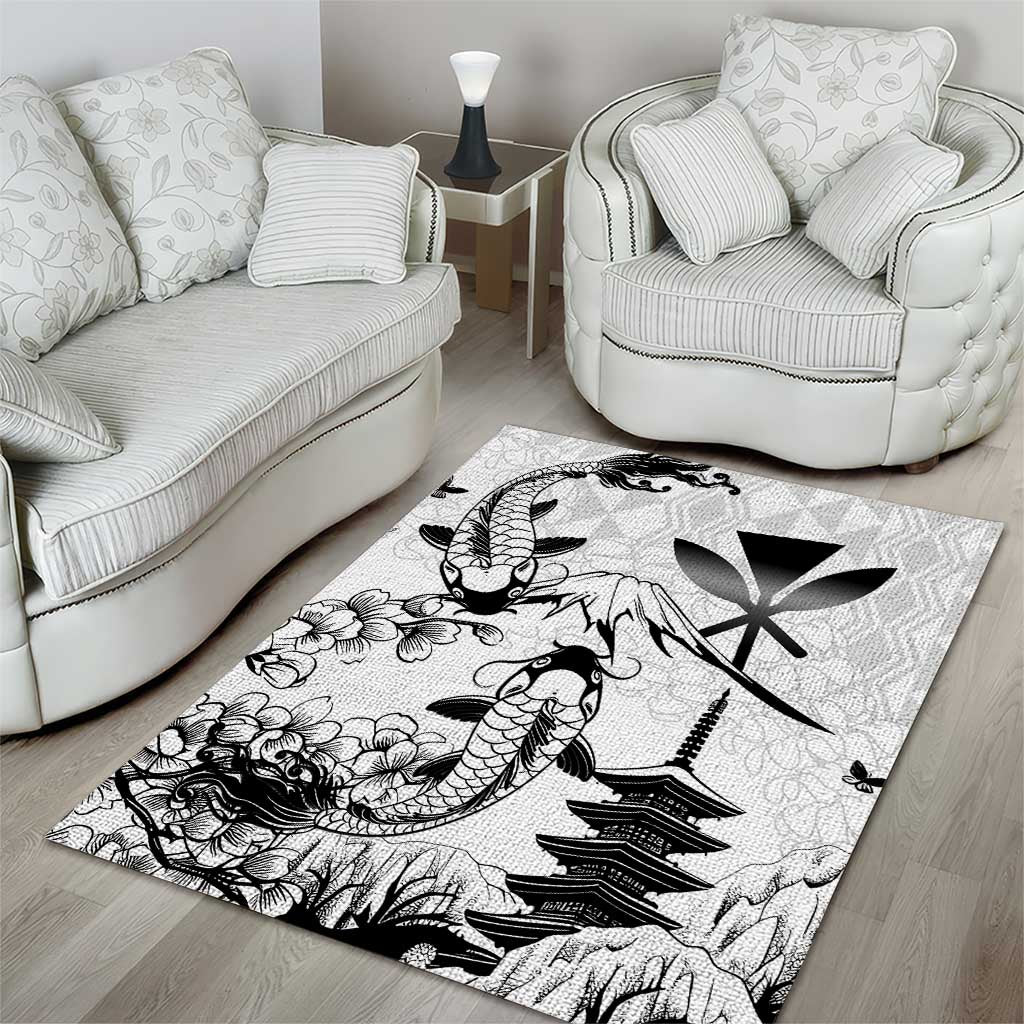 Japan And Hawaii Area Rug Sakura Koi Fish Hawaiian Lei Kanaka - Polynesian Pride