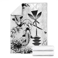 Japan And Hawaii Blanket Sakura Koi Fish Hawaiian Lei Kanaka - Polynesian Pride