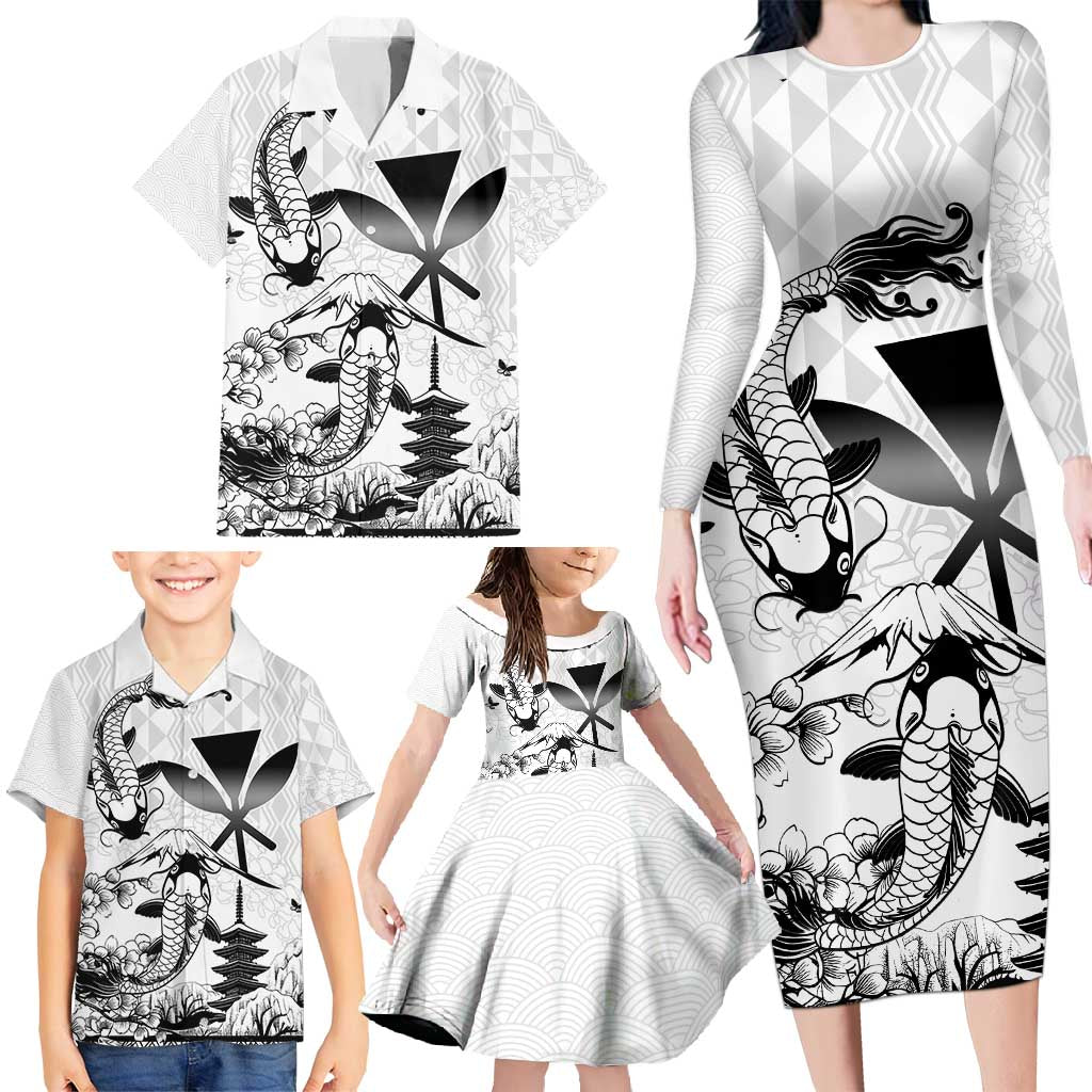 Japan And Hawaii Family Matching Long Sleeve Bodycon Dress and Hawaiian Shirt Sakura Koi Fish Hawaiian Lei Kanaka - Polynesian Pride
