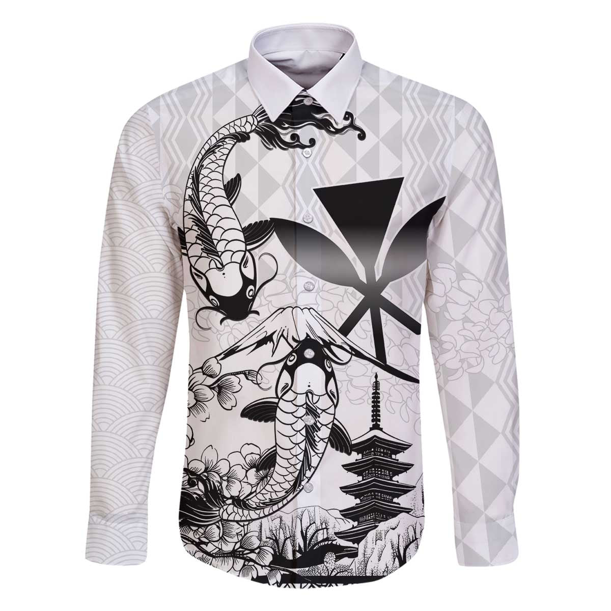 Japan And Hawaii Family Matching Off The Shoulder Long Sleeve Dress and Hawaiian Shirt Sakura Koi Fish Hawaiian Lei Kanaka - Polynesian Pride