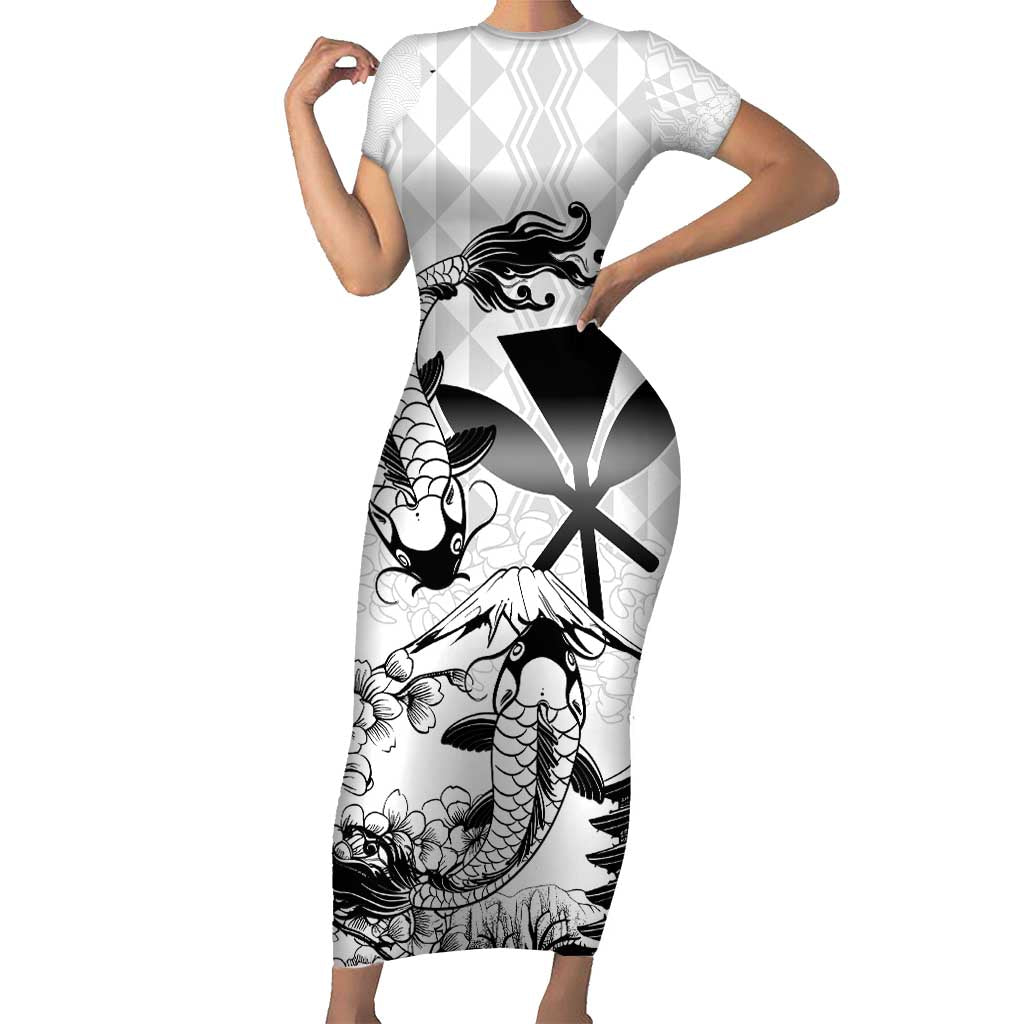 Japan And Hawaii Family Matching Short Sleeve Bodycon Dress and Hawaiian Shirt Sakura Koi Fish Hawaiian Lei Kanaka - Polynesian Pride
