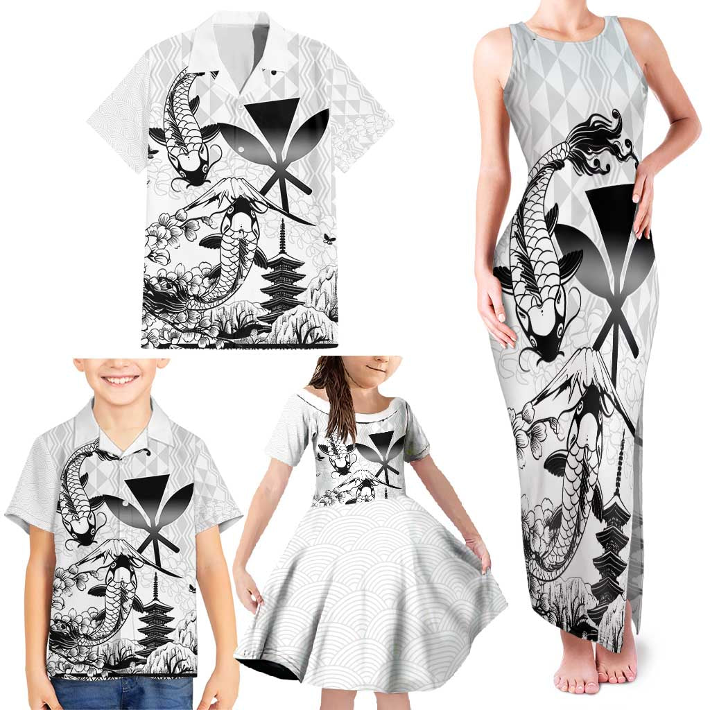 Japan And Hawaii Family Matching Tank Maxi Dress and Hawaiian Shirt Sakura Koi Fish Hawaiian Lei Kanaka - Polynesian Pride