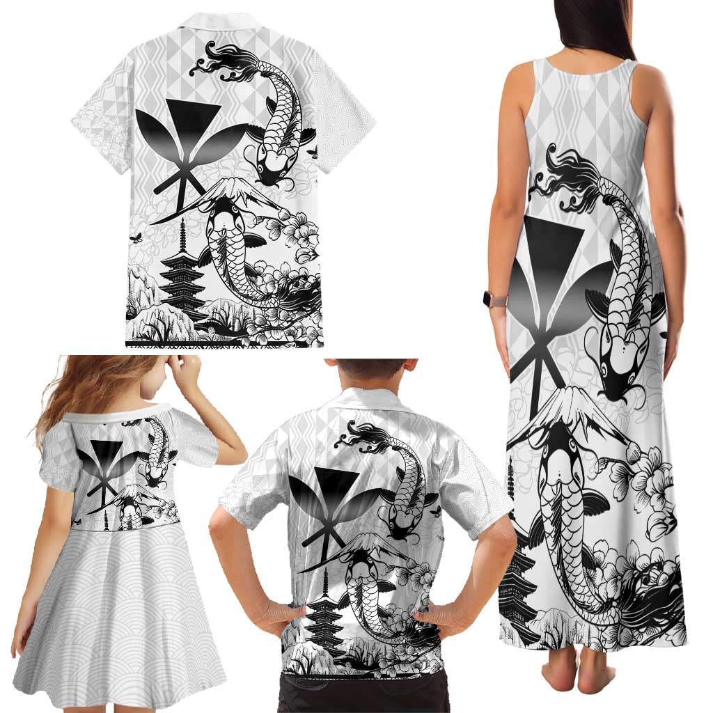 Japan And Hawaii Family Matching Tank Maxi Dress and Hawaiian Shirt Sakura Koi Fish Hawaiian Lei Kanaka - Polynesian Pride