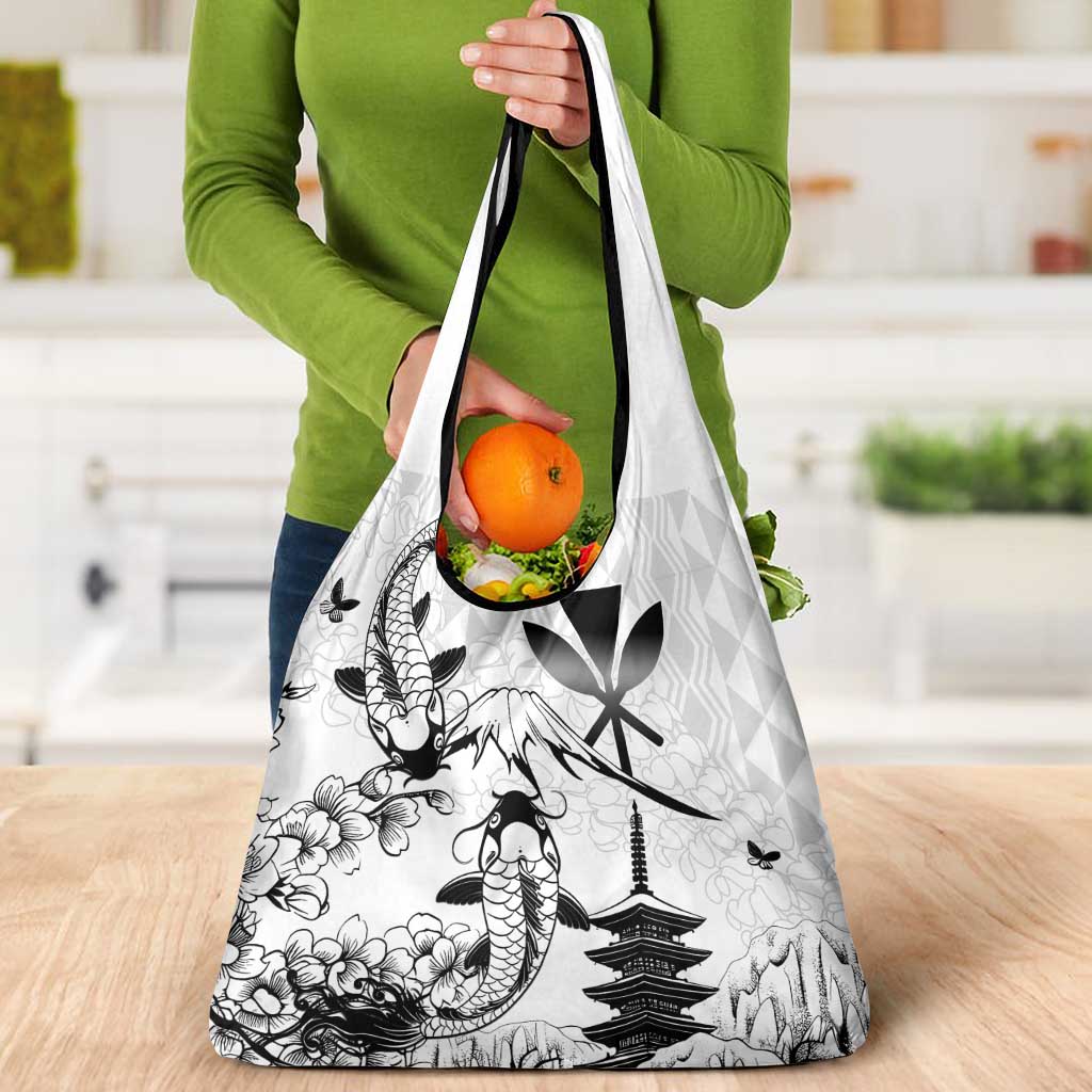 Japan And Hawaii Grocery Bag Sakura Koi Fish Hawaiian Lei Kanaka - Polynesian Pride