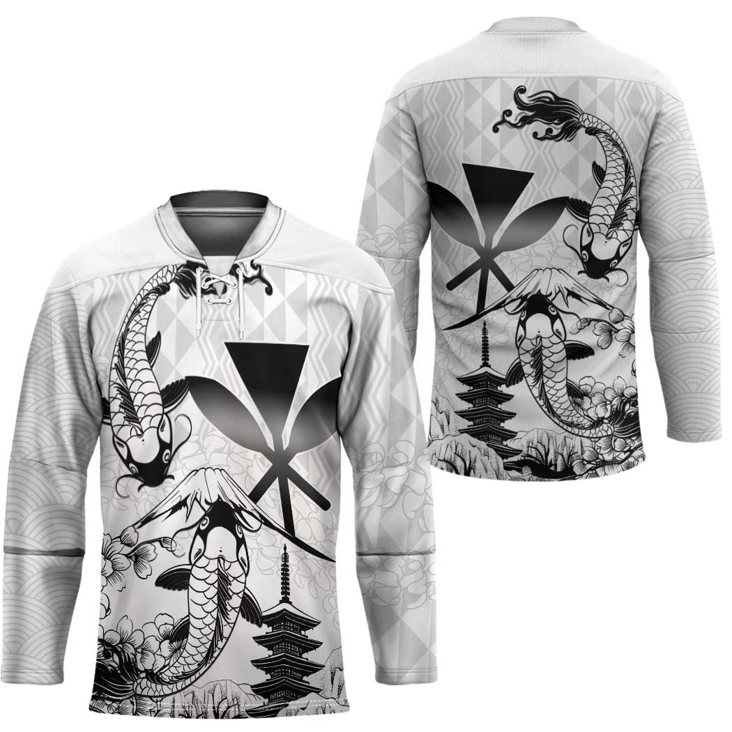 Japan And Hawaii Hockey Jersey Sakura Koi Fish Hawaiian Lei Kanaka - Polynesian Pride