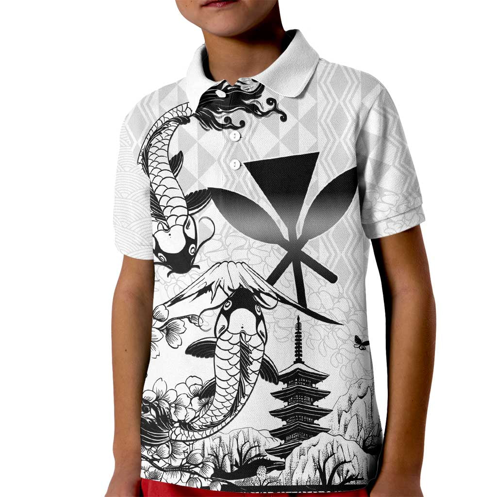 Japan And Hawaii Kid Polo Shirt Sakura Koi Fish Hawaiian Lei Kanaka - Polynesian Pride