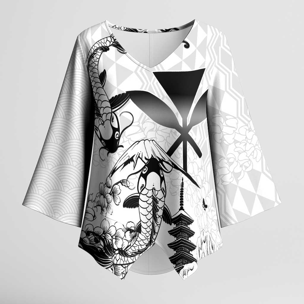Japan And Hawaii Kimono Sleeve Blouse Sakura Koi Fish Hawaiian Lei Kanaka - Polynesian Pride