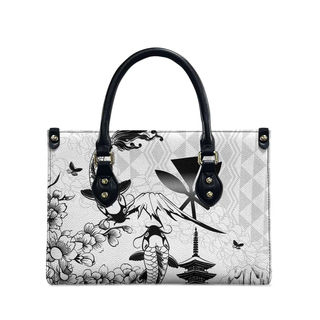 Japan And Hawaii Leather Bag Sakura Koi Fish Hawaiian Lei Kanaka - Polynesian Pride