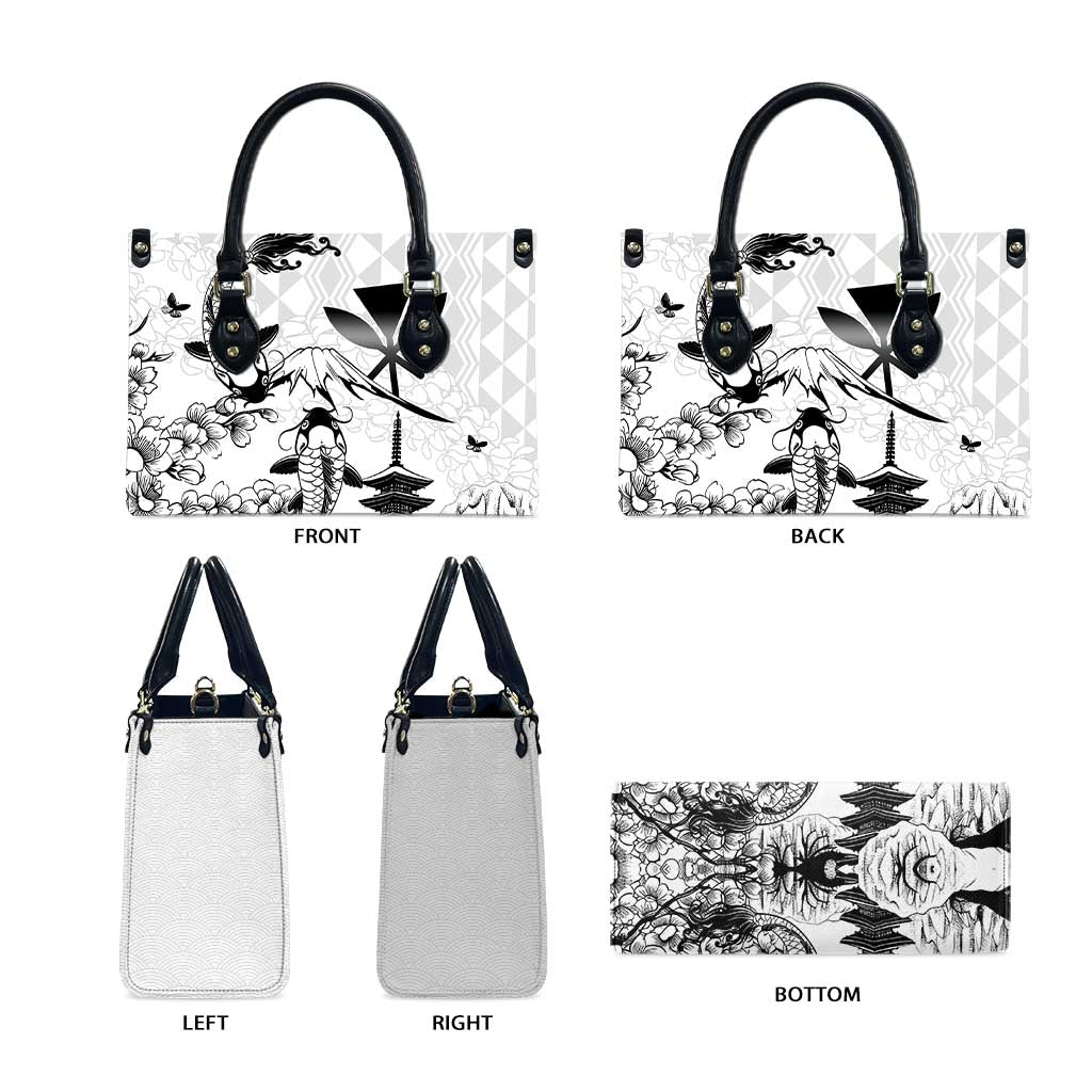 Japan And Hawaii Leather Bag Sakura Koi Fish Hawaiian Lei Kanaka - Polynesian Pride