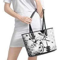Japan And Hawaii Leather Tote Bag Sakura Koi Fish Hawaiian Lei Kanaka - Polynesian Pride