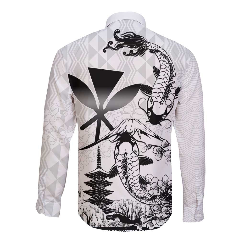 Japan And Hawaii Long Sleeve Button Shirt Sakura Koi Fish Hawaiian Lei Kanaka - Polynesian Pride