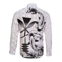 Japan And Hawaii Long Sleeve Button Shirt Sakura Koi Fish Hawaiian Lei Kanaka - Polynesian Pride