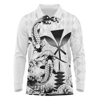 Japan And Hawaii Long Sleeve Polo Shirt Sakura Koi Fish Hawaiian Lei Kanaka - Polynesian Pride