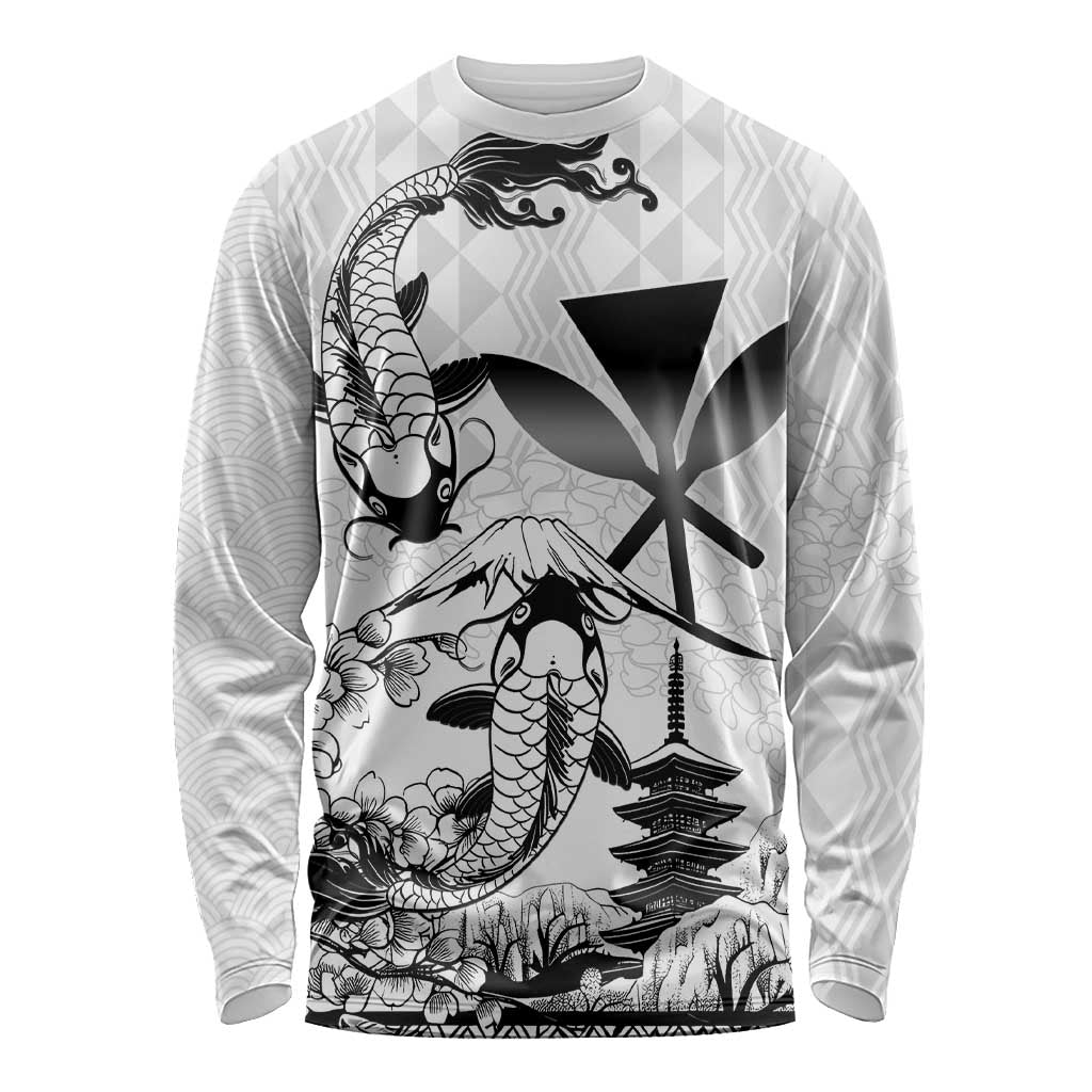 Japan And Hawaii Long Sleeve Shirt Sakura Koi Fish Hawaiian Lei Kanaka - Polynesian Pride