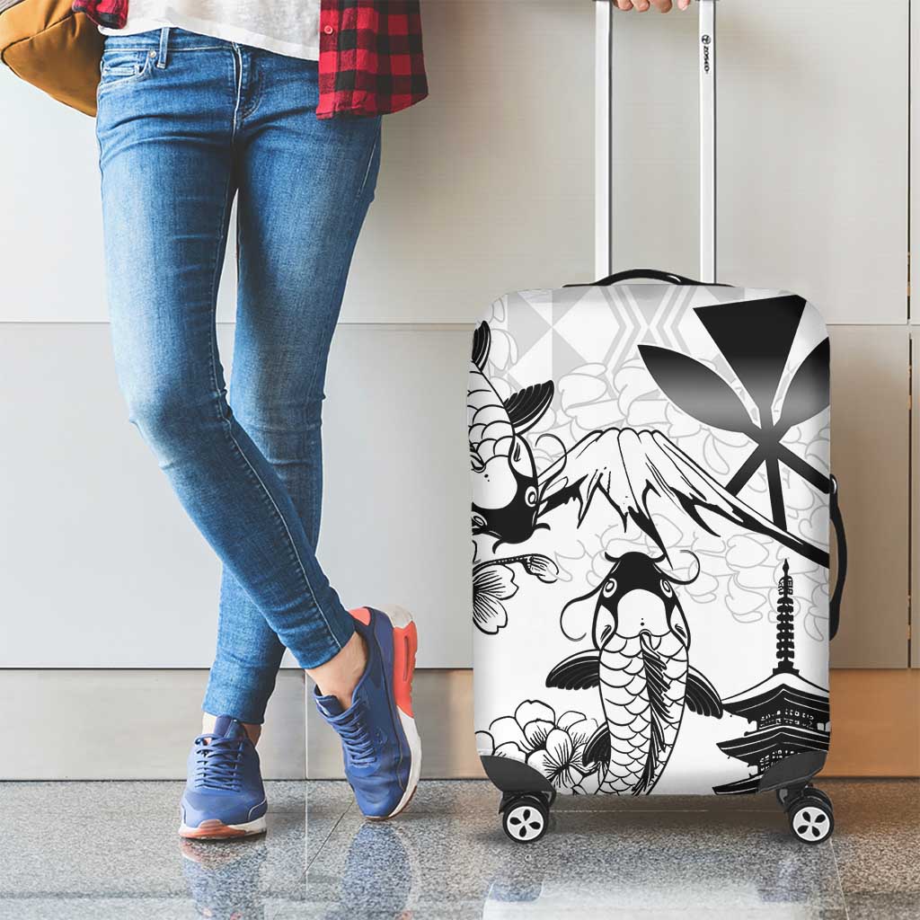 Japan And Hawaii Luggage Cover Sakura Koi Fish Hawaiian Lei Kanaka - Polynesian Pride