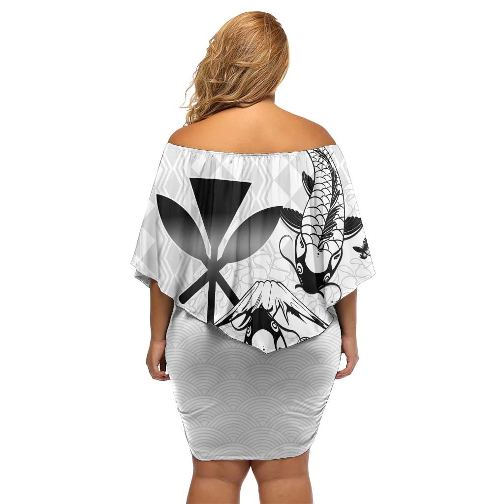 Japan And Hawaii Off Shoulder Short Dress Sakura Koi Fish Hawaiian Lei Kanaka - Polynesian Pride