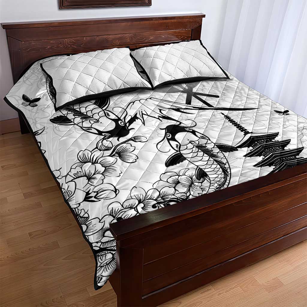 Japan And Hawaii Quilt Bed Set Sakura Koi Fish Hawaiian Lei Kanaka - Polynesian Pride