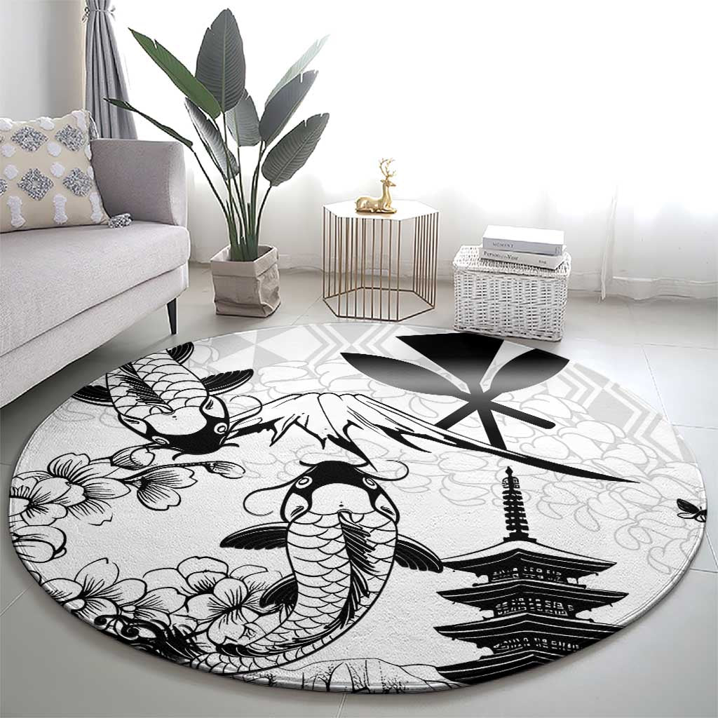 Japan And Hawaii Round Carpet Sakura Koi Fish Hawaiian Lei Kanaka - Polynesian Pride