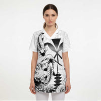 Japan And Hawaii Scrub Top Sakura Koi Fish Hawaiian Lei Kanaka - Polynesian Pride