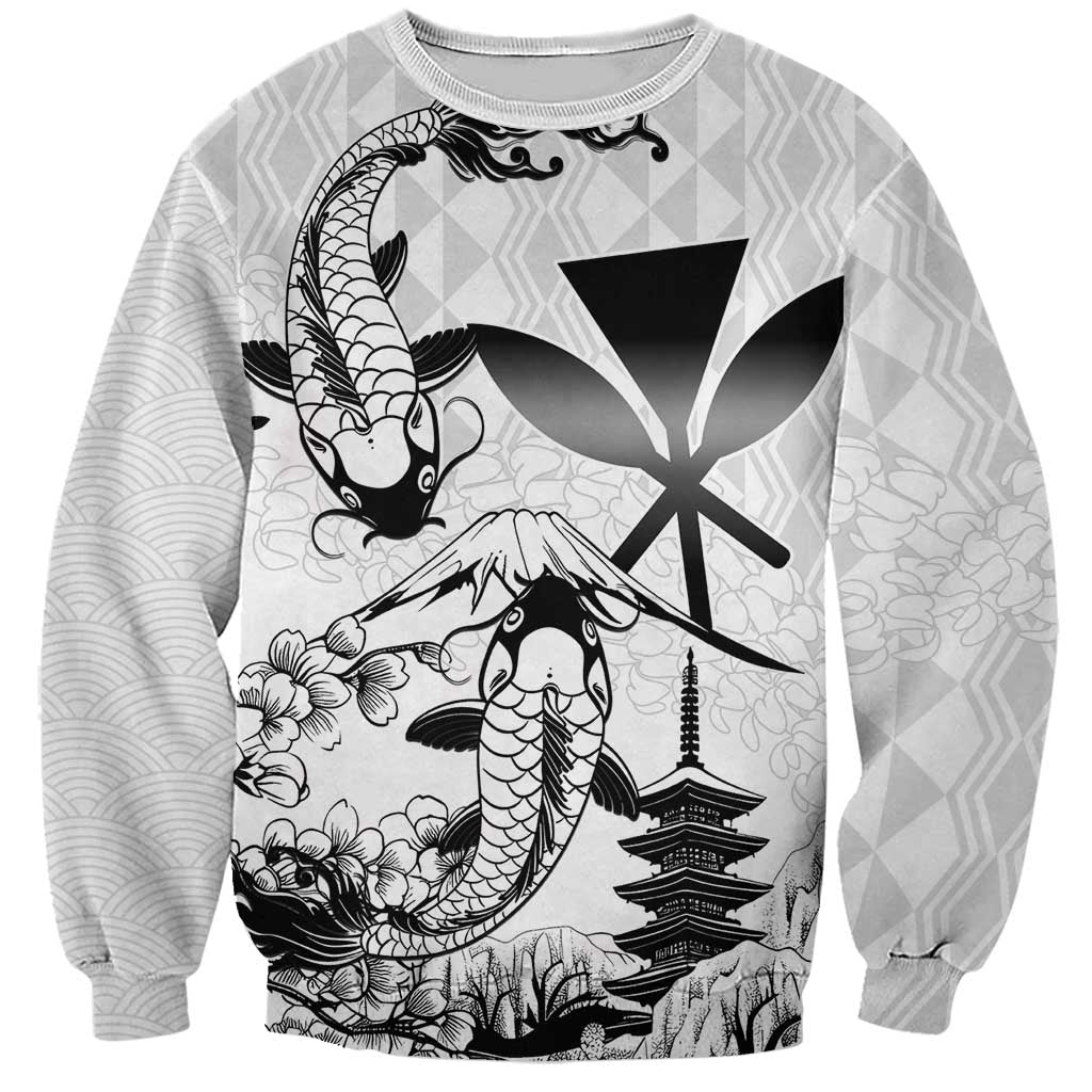 Japan And Hawaii Sweatshirt Sakura Koi Fish Hawaiian Lei Kanaka - Polynesian Pride