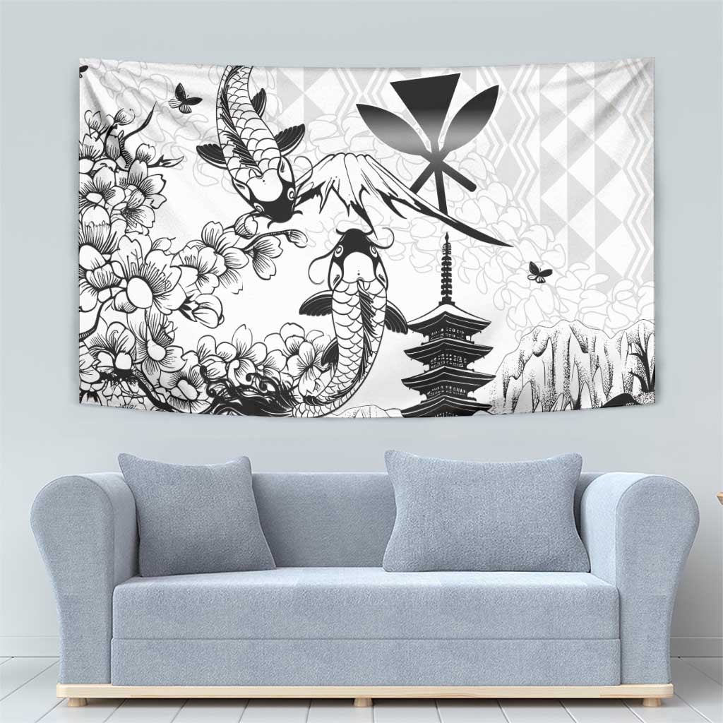 Japan And Hawaii Tapestry Sakura Koi Fish Hawaiian Lei Kanaka - Polynesian Pride