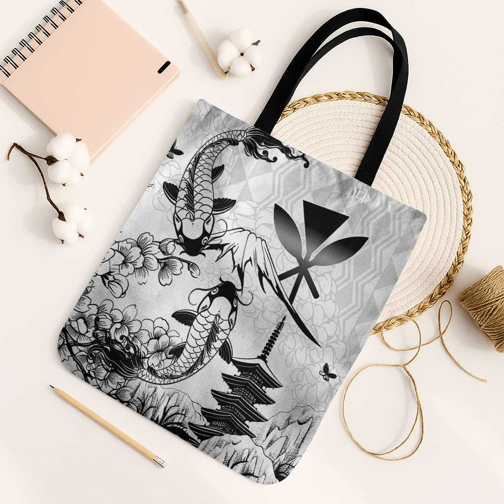 Japan And Hawaii Tote Bag Sakura Koi Fish Hawaiian Lei Kanaka - Polynesian Pride