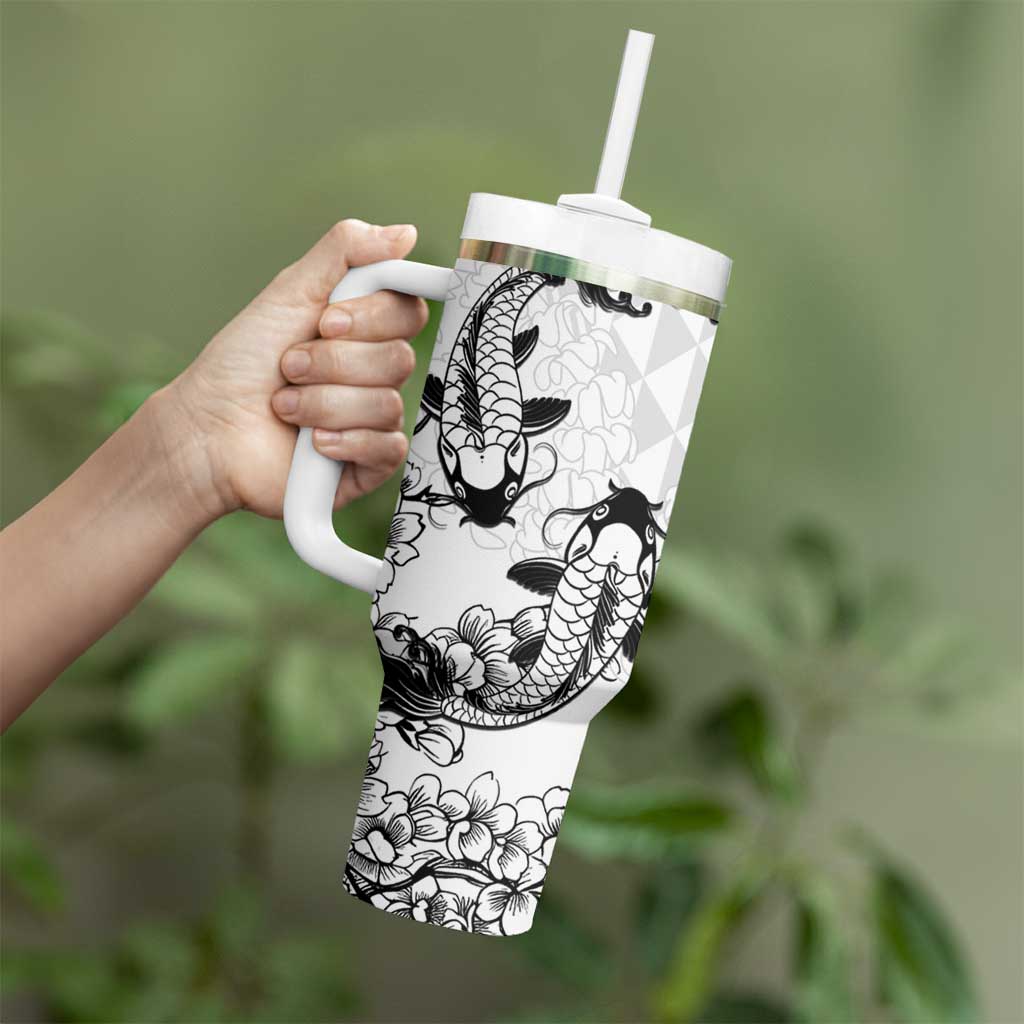 Japan And Hawaii Tumbler With Handle Sakura Koi Fish Hawaiian Lei Kanaka - Polynesian Pride