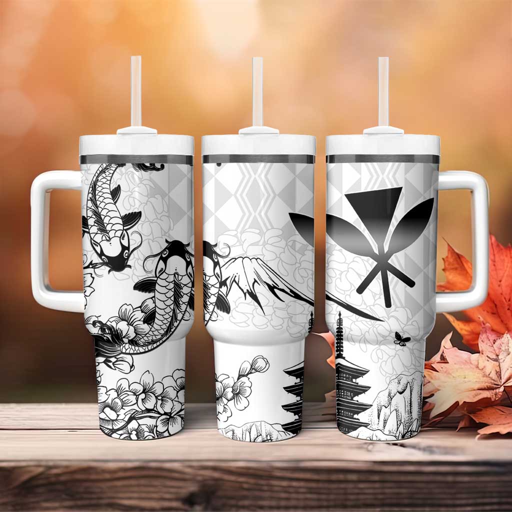 Japan And Hawaii Tumbler With Handle Sakura Koi Fish Hawaiian Lei Kanaka - Polynesian Pride