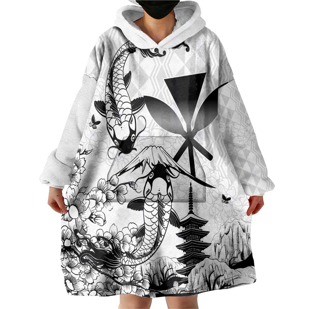 Japan And Hawaii Wearable Blanket Hoodie Sakura Koi Fish Hawaiian Lei Kanaka LT14 - Polynesian Pride