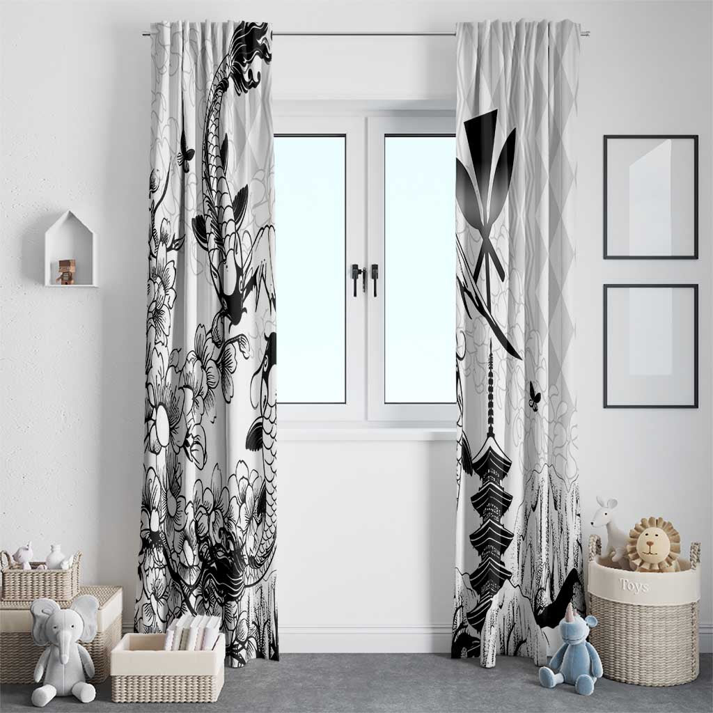 Japan And Hawaii Window Curtain Sakura Koi Fish Hawaiian Lei Kanaka - Polynesian Pride