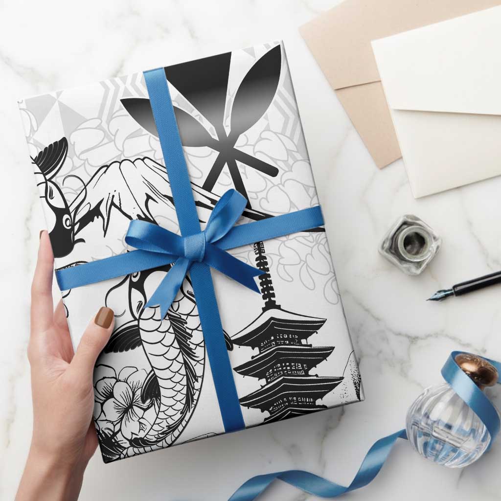 Japan And Hawaii Wrapping Paper Sakura Koi Fish Hawaiian Lei Kanaka - Polynesian Pride