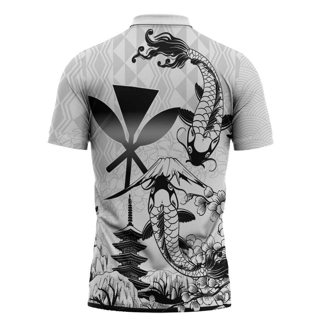 Japan And Hawaii Zipper Polo Shirt Sakura Koi Fish Hawaiian Lei Kanaka - Polynesian Pride