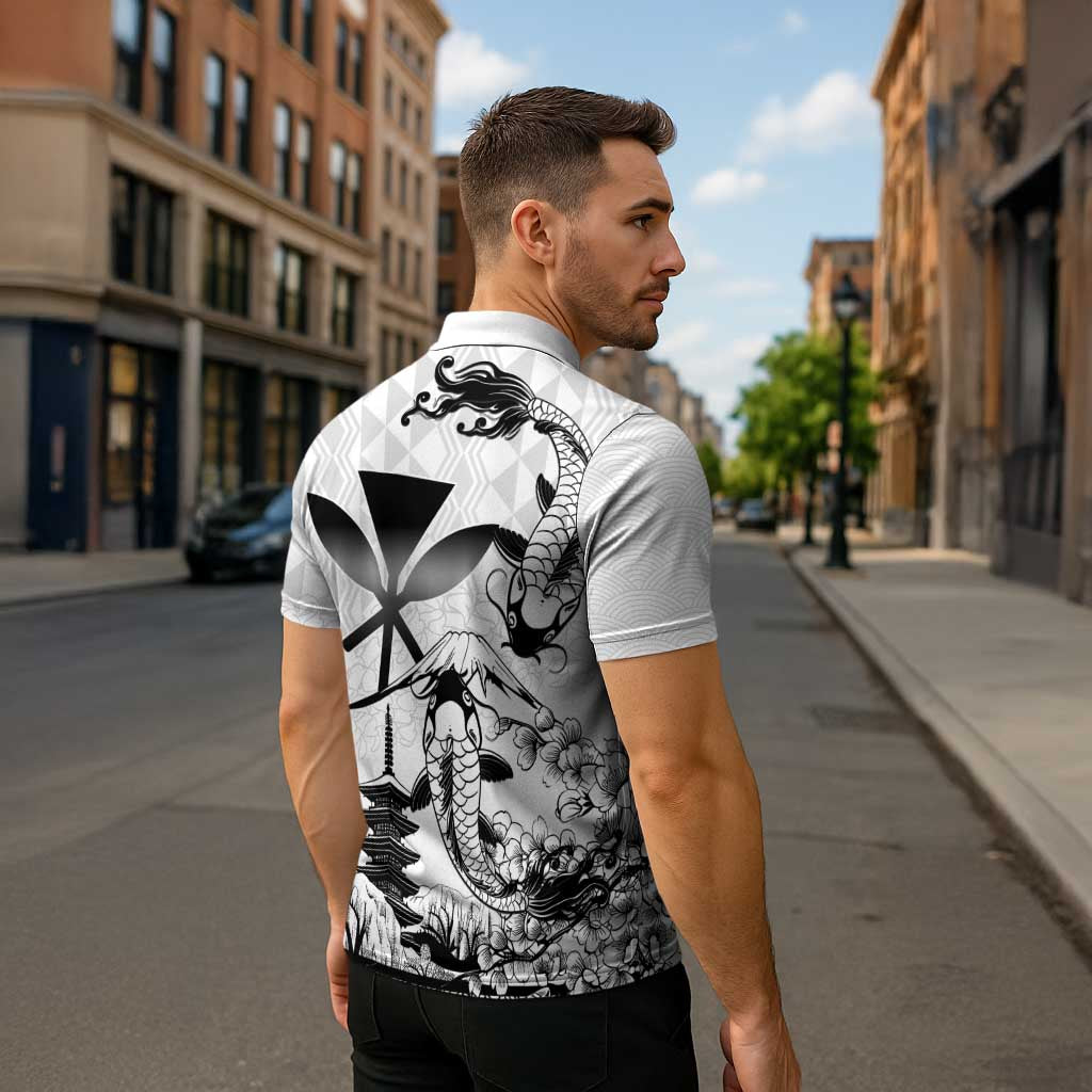 Japan And Hawaii Zipper Polo Shirt Sakura Koi Fish Hawaiian Lei Kanaka - Polynesian Pride