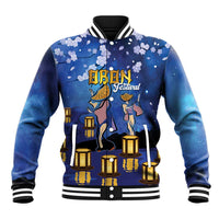 Japan Obon Festival Baseball Jacket Sakura Lanterns With Bon Dance LT14 Unisex Blue - Polynesian Pride