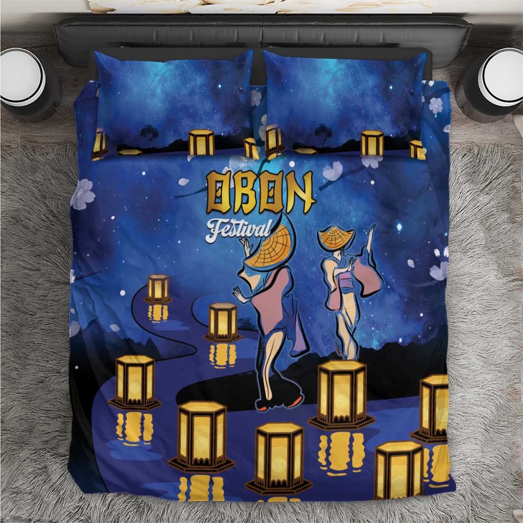 Japan Obon Festival Bedding Set Sakura Lanterns With Bon Dance LT14 Blue - Polynesian Pride