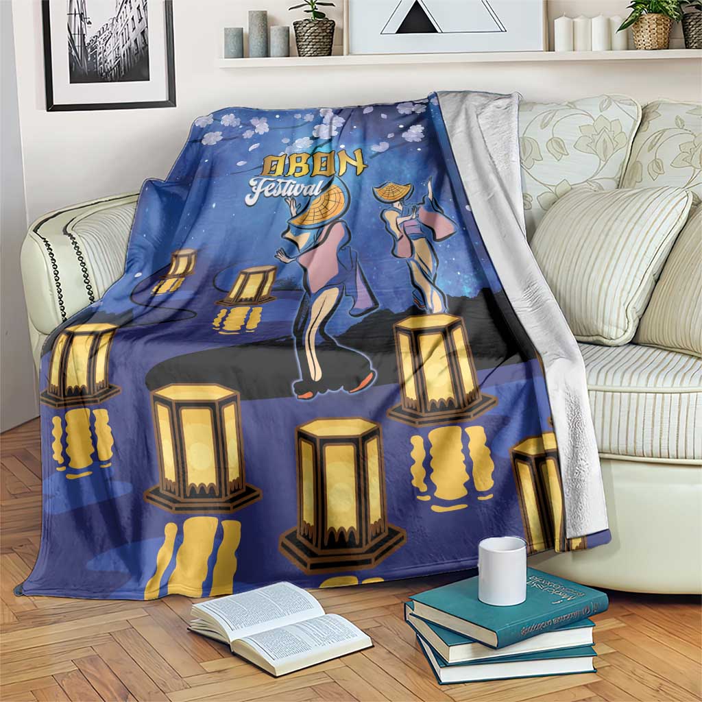 Japan Obon Festival Blanket Sakura Lanterns With Bon Dance LT14 Blue - Polynesian Pride