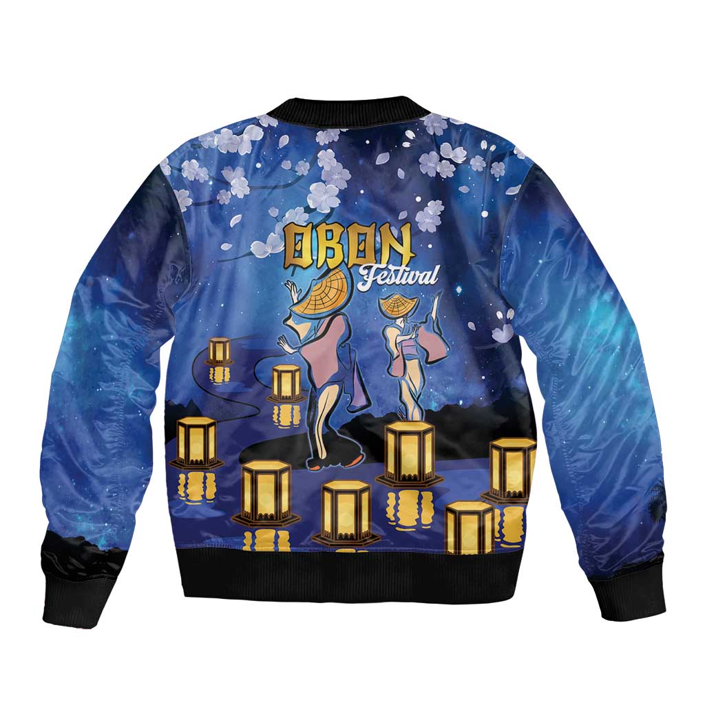 Japan Obon Festival Bomber Jacket Sakura Lanterns With Bon Dance LT14 - Polynesian Pride