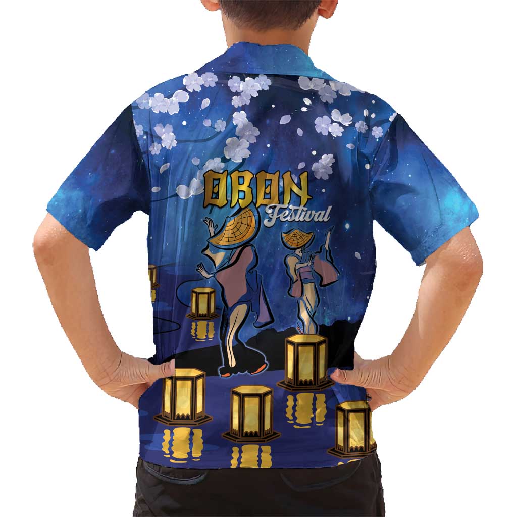 Japan Obon Festival Family Matching Off Shoulder Maxi Dress and Hawaiian Shirt Sakura Lanterns With Bon Dance - Polynesian Pride