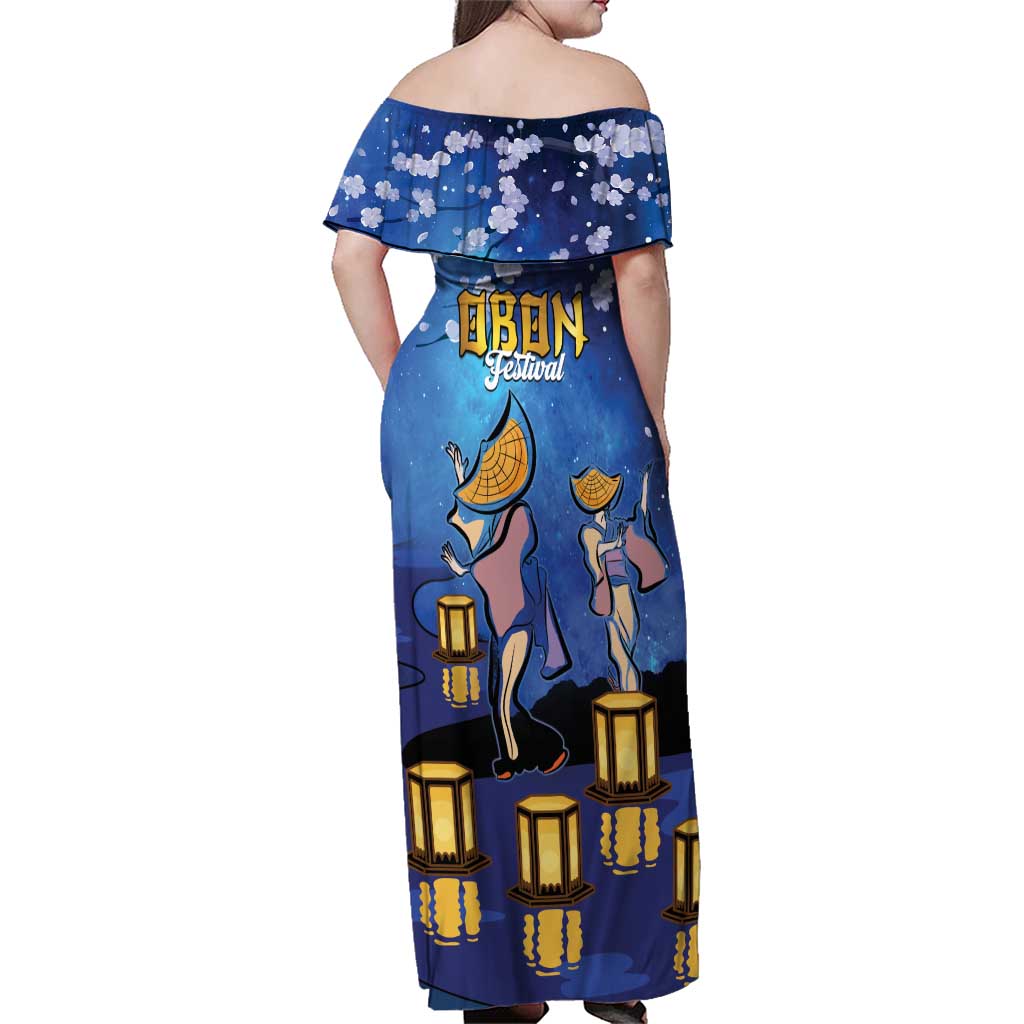 Japan Obon Festival Family Matching Off Shoulder Maxi Dress and Hawaiian Shirt Sakura Lanterns With Bon Dance - Polynesian Pride