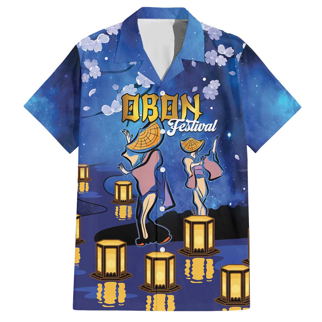 Japan Obon Festival Family Matching Short Sleeve Bodycon Dress and Hawaiian Shirt Sakura Lanterns With Bon Dance LT14 Dad's Shirt - Short Sleeve Blue - Polynesian Pride