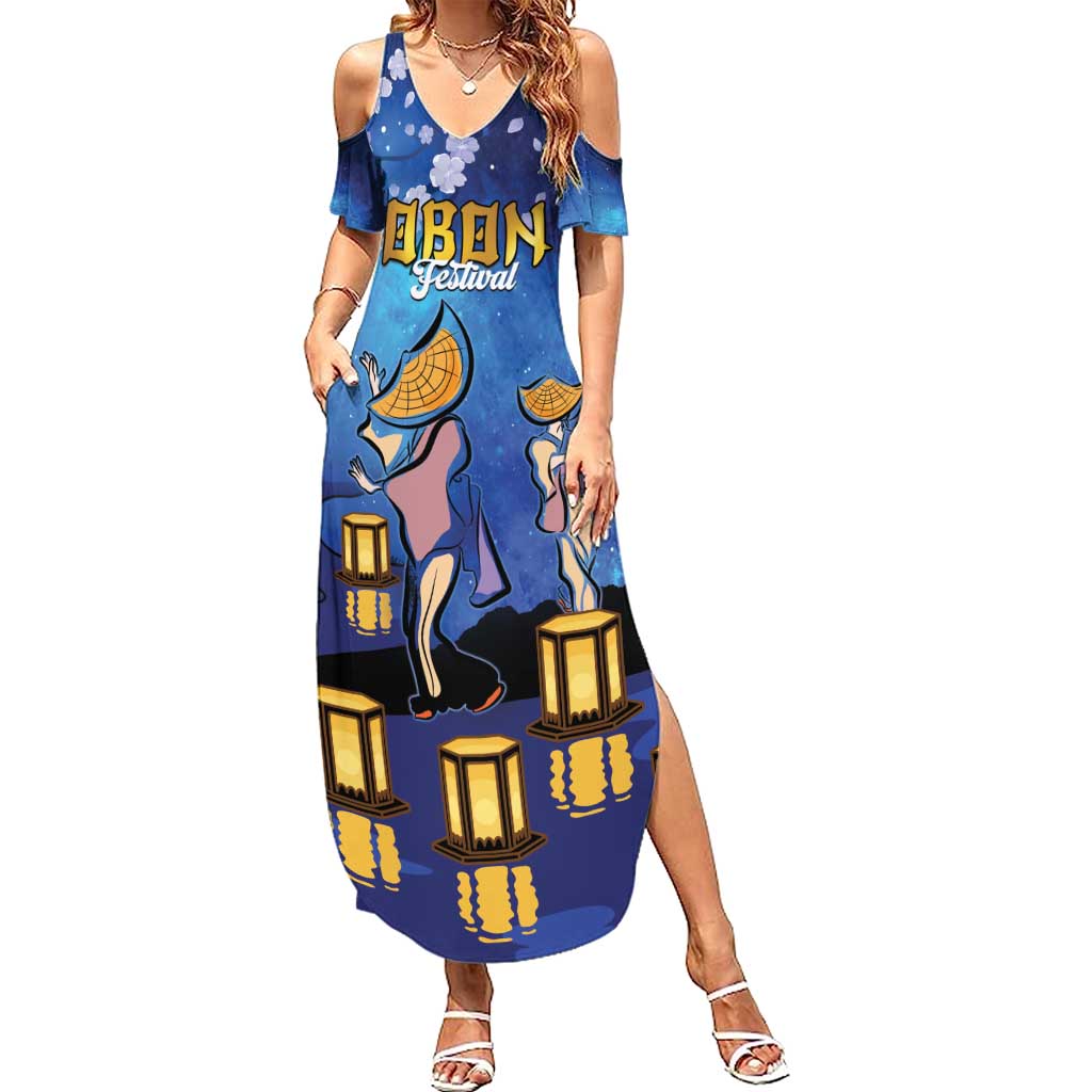 Japan Obon Festival Family Matching Summer Maxi Dress and Hawaiian Shirt Sakura Lanterns With Bon Dance - Polynesian Pride