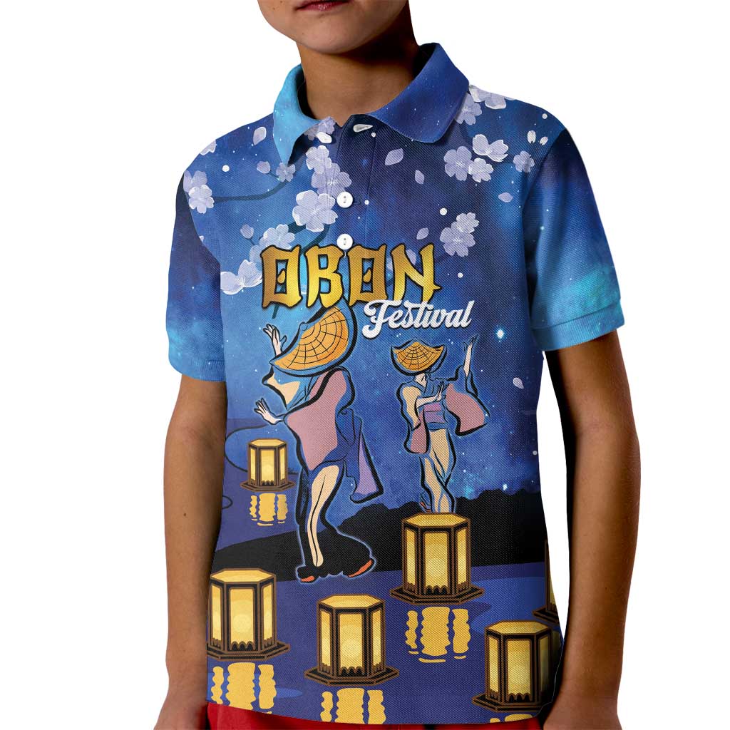 Japan Obon Festival Kid Polo Shirt Sakura Lanterns With Bon Dance LT14 Kid Blue - Polynesian Pride
