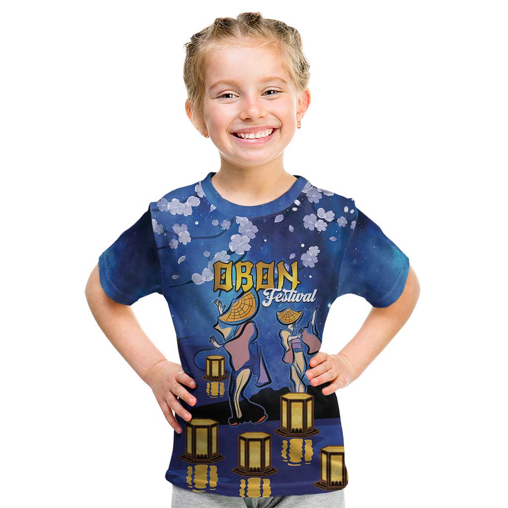 Japan Obon Festival Kid T Shirt Sakura Lanterns With Bon Dance LT14 Blue - Polynesian Pride