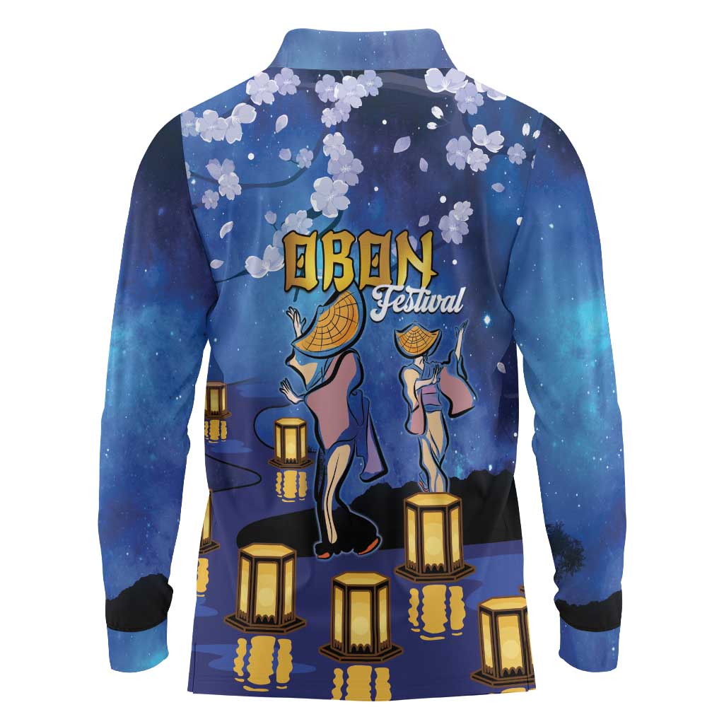 Japan Obon Festival Long Sleeve Polo Shirt Sakura Lanterns With Bon Dance LT14 - Polynesian Pride