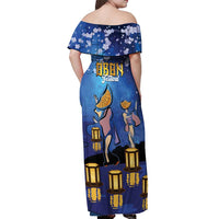 Japan Obon Festival Off Shoulder Maxi Dress Sakura Lanterns With Bon Dance - Polynesian Pride