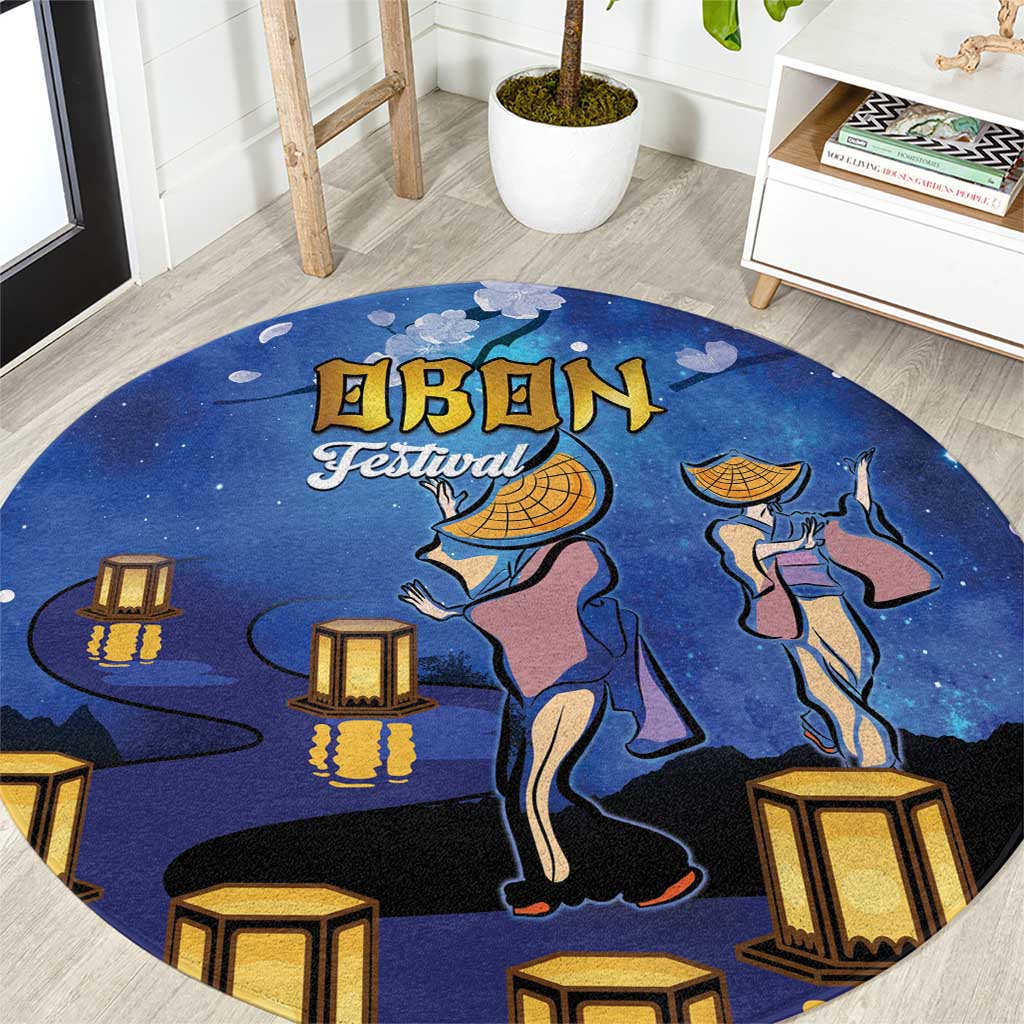 Japan Obon Festival Round Carpet Sakura Lanterns With Bon Dance LT14 Blue - Polynesian Pride